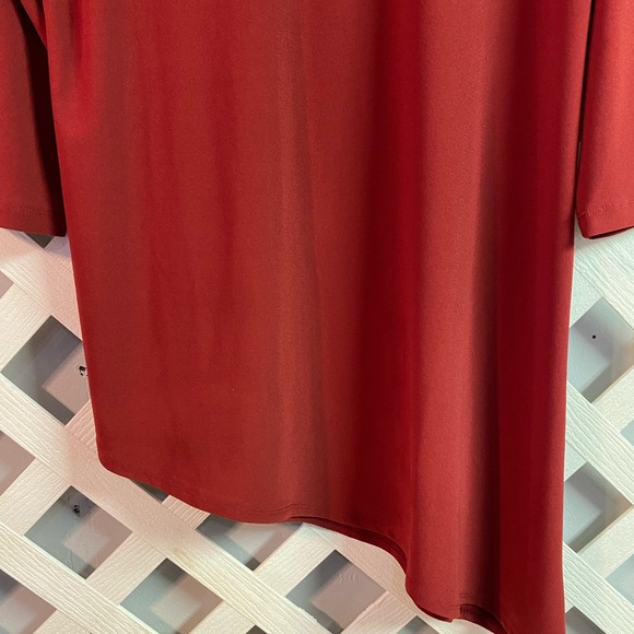 Dennis Basso 3/4 Sleeve Crepe Caviar Tunic Rhinestones Neckline Small Red Garnet - Picture 5 of 6